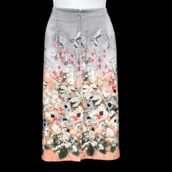Talbots Women’s Linen Blend Pencil Skirt Hummingbird Floral Print 14 - Picture 3 of 5